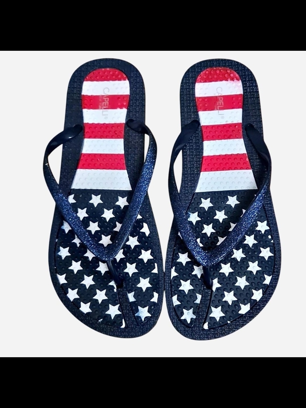 Capelli of New York Navy, White & Red Star Stripe Flip Flops